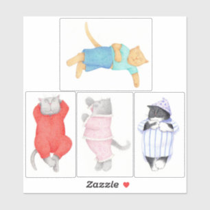 4 KATZEN IN SCHLAFANZÜGEN 6"X6" Vinyl-Aufkleber Aufkleber
