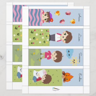 4 Kawaii Camping Friends Editable Lesezeichens