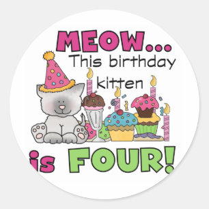 4. Kitten Geburtstag T - Shirt und Geschenke Runder Aufkleber