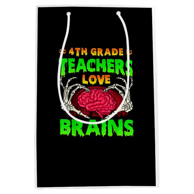 4. Klasse Lehrer Brains Skeleton Hand Heart Hall Mittlere Geschenktüte (Vorderseite)