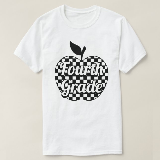 4. Klasse Lehrer Checkered Apple T-Shirt (Design vorne)