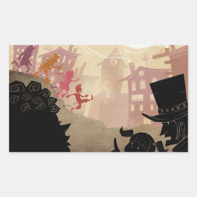 4 Kleine Monster - durch die Stadt laufen Rechteckiger Aufkleber (Vorderseite)