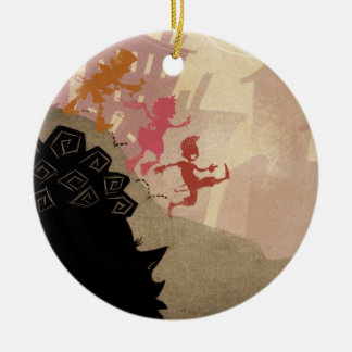 4 kleine Monster - gehend durch Stadt Keramikornament