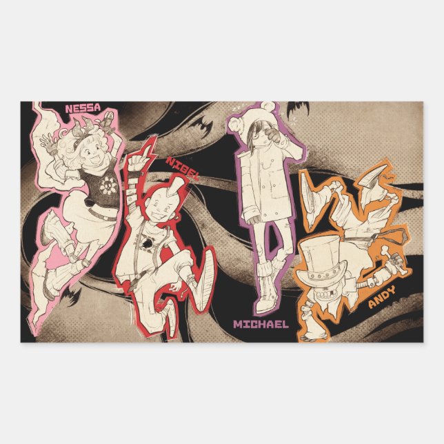 4 Kleine Monster - Gruppe Rechteckiger Aufkleber (Vorderseite)