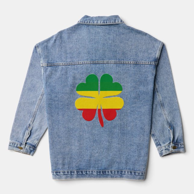 4 Leaf Clou in Red Yellow Green Rasta Jeansjacke (Rückseite)