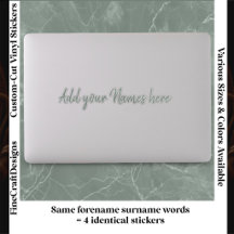 4 Modern Custom Name Laptop Stickers Set Green