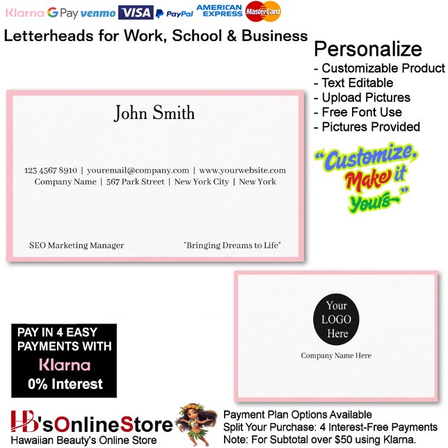 4 Moderne rosa Logos fördern den Markennamen des U Visitenkarte (4 Modern Pink Logo Promote Company Brand Name Business Card.)