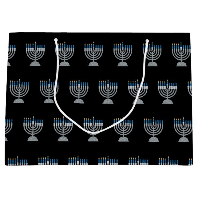 4. Nacht Hanukkah Glitzer Große Geschenktasche Große Geschenktüte (Vorderseite)