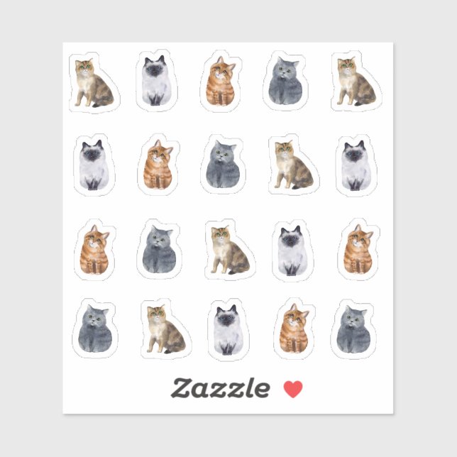 4 Niedliche Katzen 20 Aufkleber (Blatt)