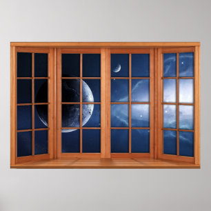 4 Panelierte Holzfenster Illusion des Universums Poster