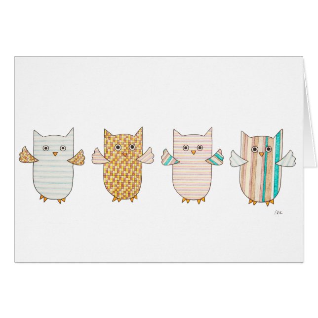 4 Pastel Owls Flying (Vorderseite (Horizontal))