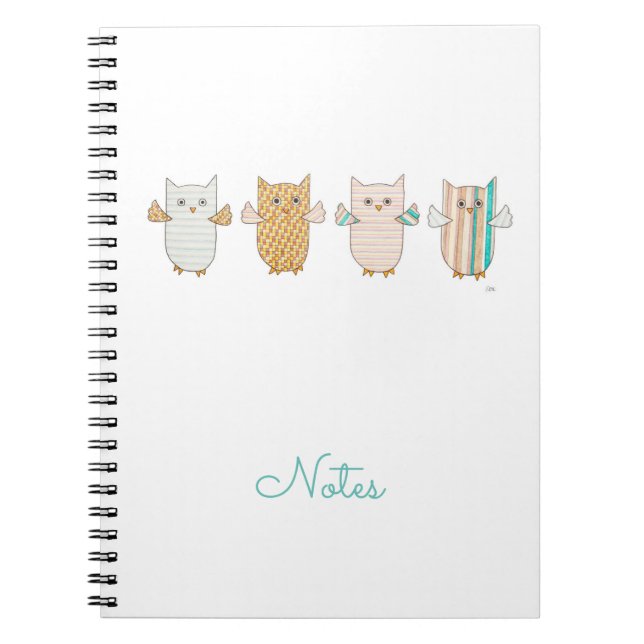 4 Pastel Owls Flying Notebook Notizblock (Vorderseite)