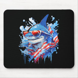 4. Patriotic Funny Shark Sungles Independence Day Mousepad