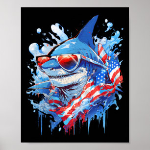 4. Patriotic Funny Shark Sungles Independence Day Poster