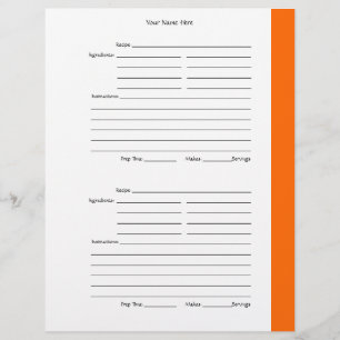 4 per Page - Orange 2-sided Recipe Pages Flyer