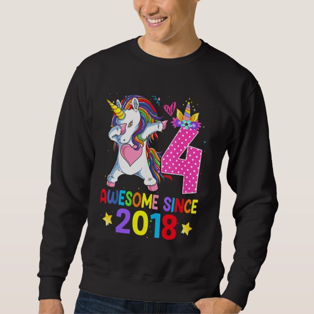 4 Phantastisch seit 2018 Dabbing Unicorn 4. Geburt Sweatshirt (Vorderseite)