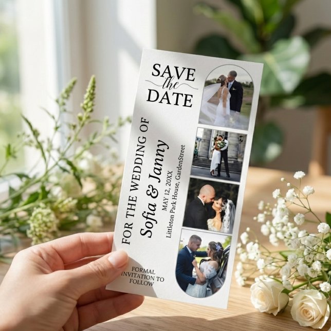 4 Photo Booth Style Wedding Save the Date Bookmark (4 Photo Booth Style Wedding Save the Date Bookmark – Fun Arch Design)