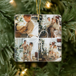 4 Photo Bow Wrap Christmas Family Keepsake Keramikornament