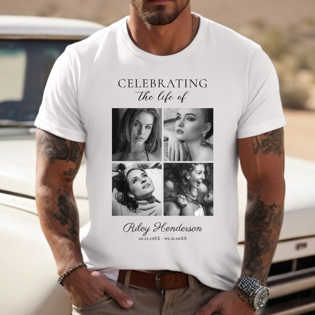 4 Photo Celebration of Life Memorial White T-Shirt (Von Creator hochgeladen)