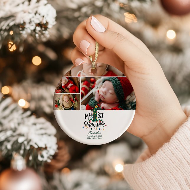 4 Photo Christmas Tree Lights First Christmas Keramik Ornament (Von Creator hochgeladen)