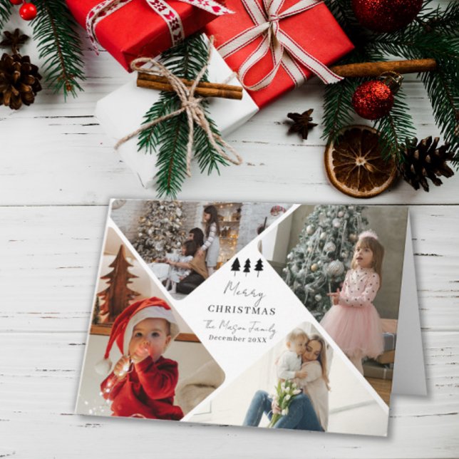 4 Photo Family Christmas Card Trees Design Dankeskarte (Von Creator hochgeladen)