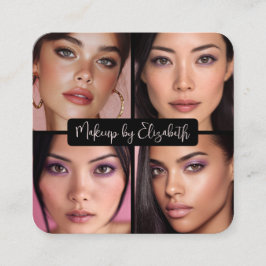 4 Photo Makeup Blush Pink Script Black QR Code Quadratische Visitenkarte