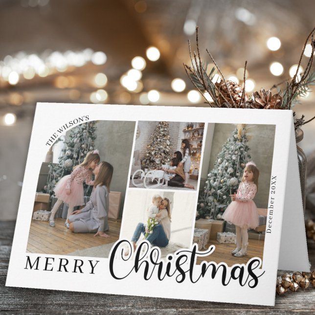 4 photo Merry Christmas Bold Script Photo Card Dankeskarte (Von Creator hochgeladen)