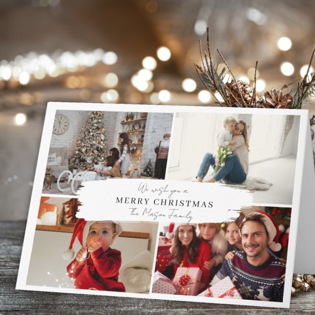 4 Photo modern Family Christmas Card Trees Design Dankeskarte (Von Creator hochgeladen)