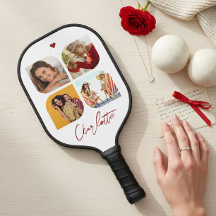 4 Photo Modern Trendy Simple Personalized Name Pickleball Schläger
