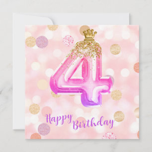 4. Pink Purple Gold Geburtstagskarte für Mädchen Karte