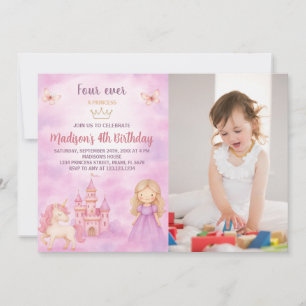 4. Prinzessin Geburtstagsfeier Einladung mit Foto