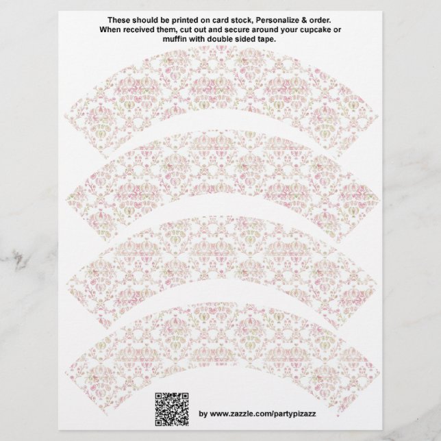 4 pro Blatt Damask Design Custom Cupcake Wrappers (Vorne)