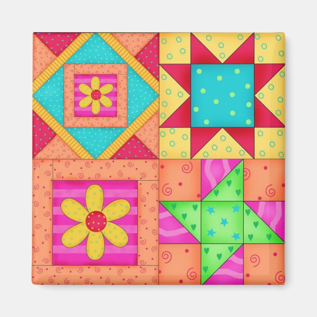 4 Quilt Blocks Square Magnet (Vorne)