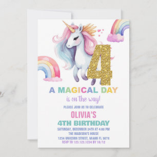 4. Rainbow Unicorn Birthday Einladungen Glitzer