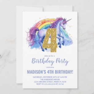 4. Rainbow Unicorn Geburtstag Einladungen