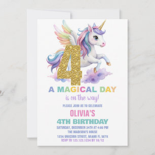 4. Rainbow Unicorn Geburtstag Einladungen Fliegen