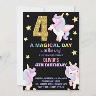 4. Rainbow Unicorn Geburtstag Einladungen Fliegen