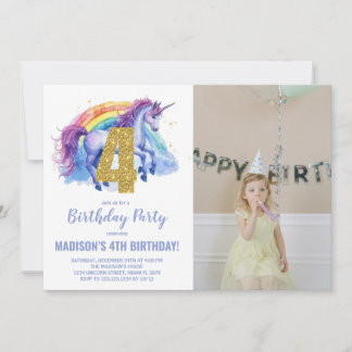 4. Rainbow Unicorn Geburtstag Einladungen Foto