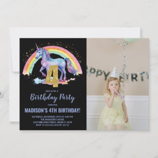 4. Rainbow Unicorn Geburtstag Einladungen Foto