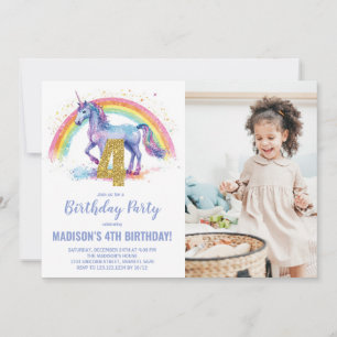 4. Rainbow Unicorn Geburtstag Einladungen Foto