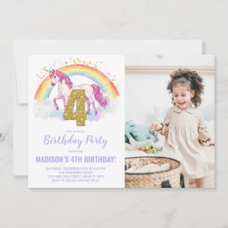 4. Rainbow Unicorn Geburtstag Einladungen Foto