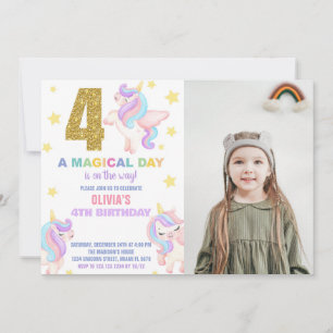 4. Rainbow Unicorn Geburtstag Einladungen mit Foto
