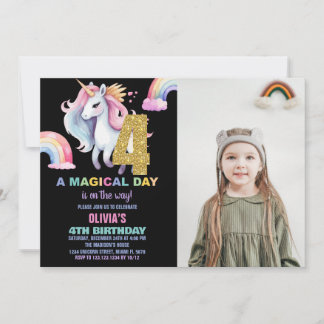 4. Rainbow Unicorn Geburtstag Einladungen mit Foto