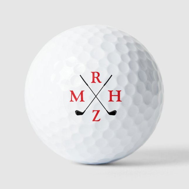 4 Red Initials Monogram with Golf-Clubs Golfball (Vorderseite)