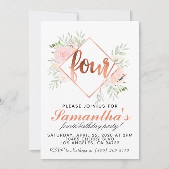 4. Rose Gold Geburtstag Einladung (Vorderseite)