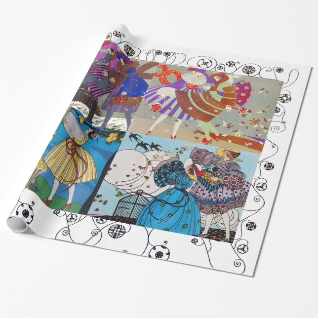 4 SAISONEN ART DECO SCHÖNHEIT GESCHMACK KOSTEN DES GESCHENKPAPIER (Ungerollt)