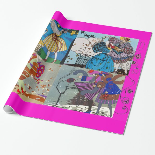 4 SAISONEN ARTDECO SCHÖNHEIT FASHION ILLUSTRATION, GESCHENKPAPIER (Ungerollt)