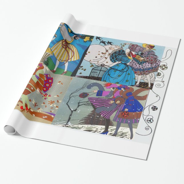 4 SAISONEN ARTDECO SCHÖNHEIT FASHION ILLUSTRATIONE GESCHENKPAPIER (Ungerollt)
