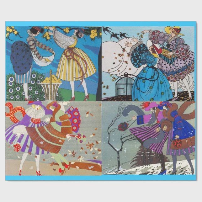4 SAISONEN ARTDECO SCHÖNHEIT FASHION ILLUSTRATIONE GESCHENKPAPIER (Flach)