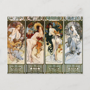 4 Saisons A. Mucha Postcard Postkarte